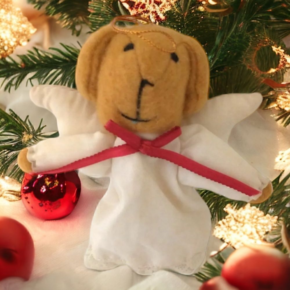 Avon Angel Animal Puppy Dog Ornament Plush Christmas Vintage 1987 Felt Fabric